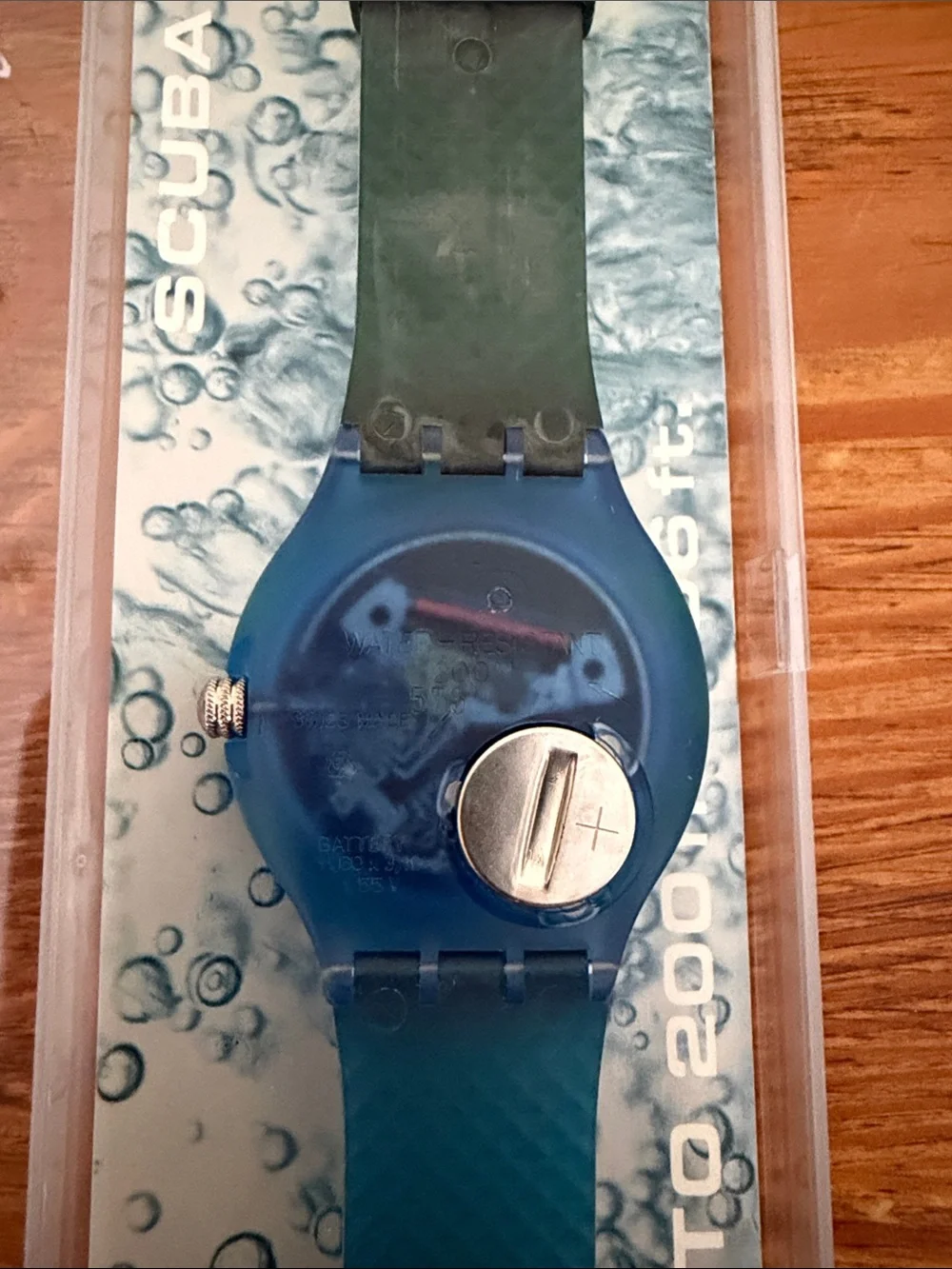 Swatch Blue Scuba Watch with Green Bezel Accent